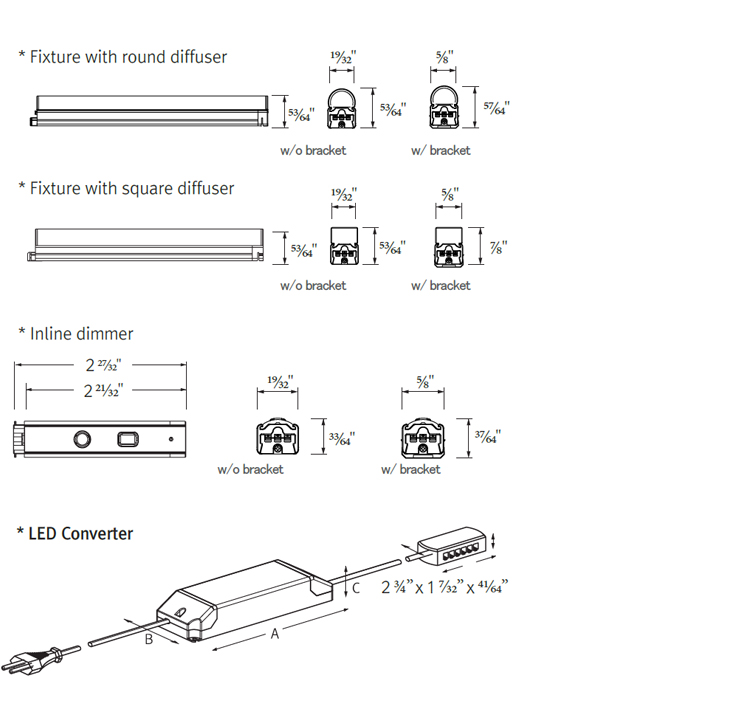 Diffuser,Dimmer,Converter dimension