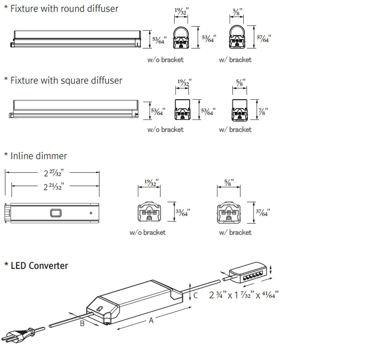 Diffuser,Dimmer,Converter dimension