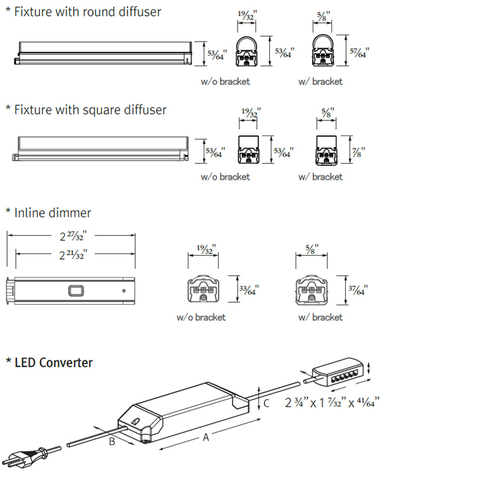 Diffuser,Dimmer,Converter dimension