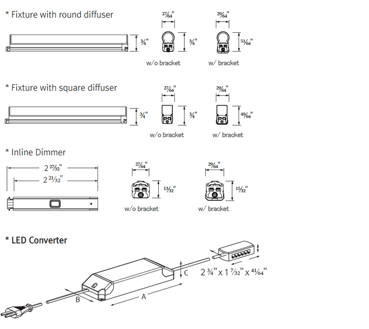 Diffuser,Dimmer,Converter dimension