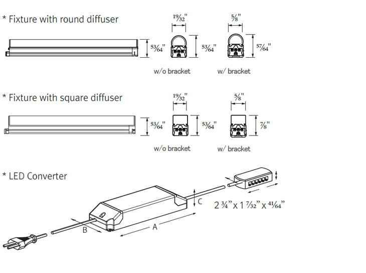 Diffuser,Dimmer,Converter dimension
